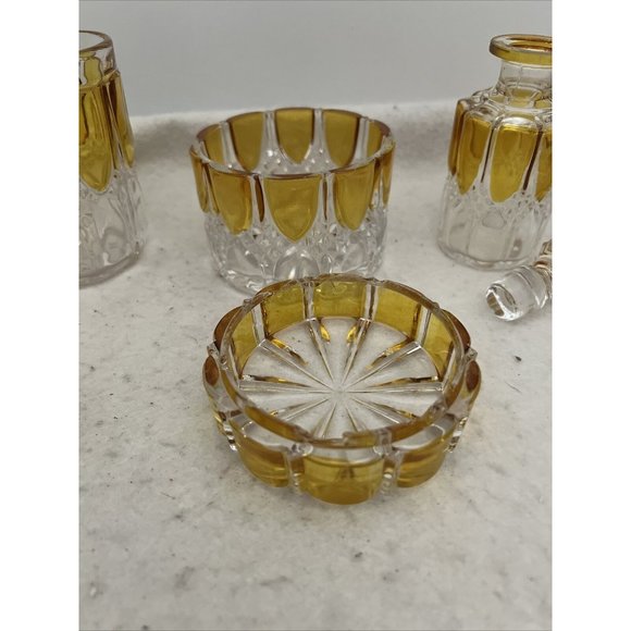 Antique Circa 1908 Val St Lambert Yellow & Clear Glass 8 Piece Vanity Set - Picture 9 of 12